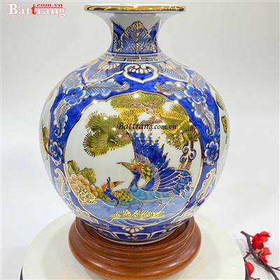 BÌNH HÚT TÀI LỘC VẼ VÀNG 24K BỐN MÙA – TÁC PHẨM NGHỆ THUẬT PHONG THỦY GỐM SỨ BÁT TRÀNG