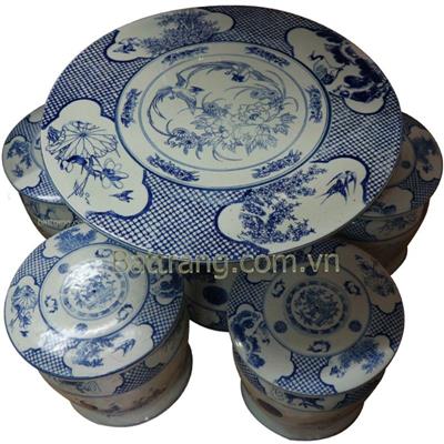 Bộ bàn ghế sứ vẽ chim hoa đk 60cm