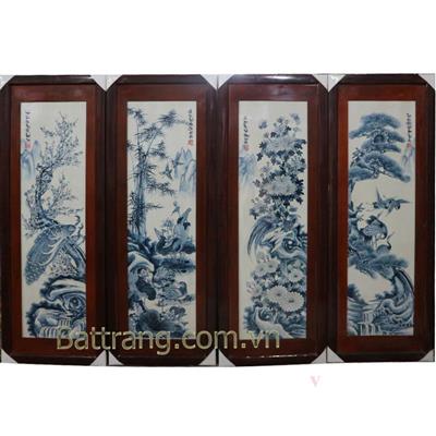 Tranh tứ quý xuân hạ thu đông chàm cổ 1m33 x 50 cm