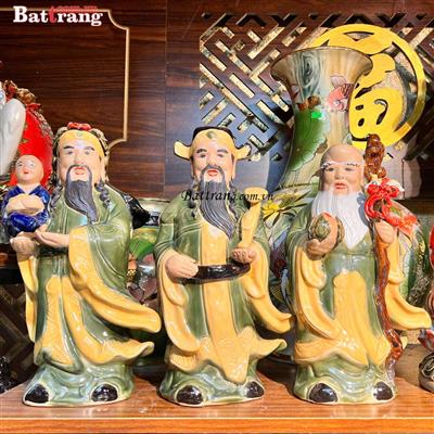 Tượng Phúc Lộc Thọ men xanh áo 1 vạt – Gốm sứ Bát Tràng (cao từ 33cm đến 58cm)