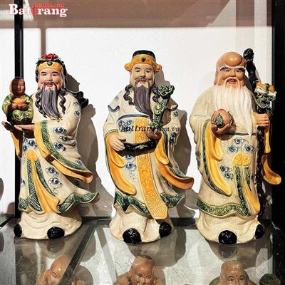 Bộ tượng Tam Đa áo 1 tà men rạn cao 56cm – Gốm sứ Bát Tràng