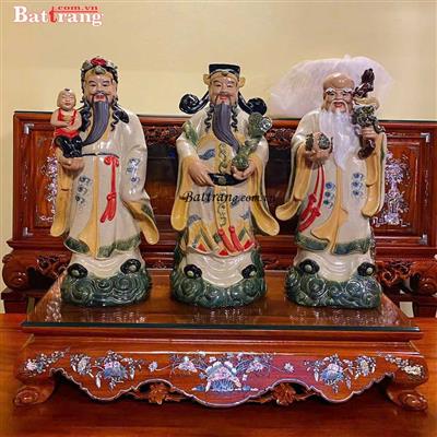  BỘ TƯỢNG PHÚC LỘC THỌ CAO 70CM – MEN RẠN MÀU GỐM SỨ BÁT TRÀNG