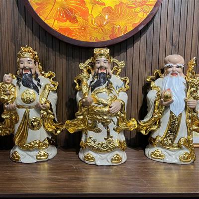 Bộ Tượng Phúc Lộc Thọ 60cm Men Rạn Dát Vàng – Tượng Trưng Cho Phúc Lộc.
